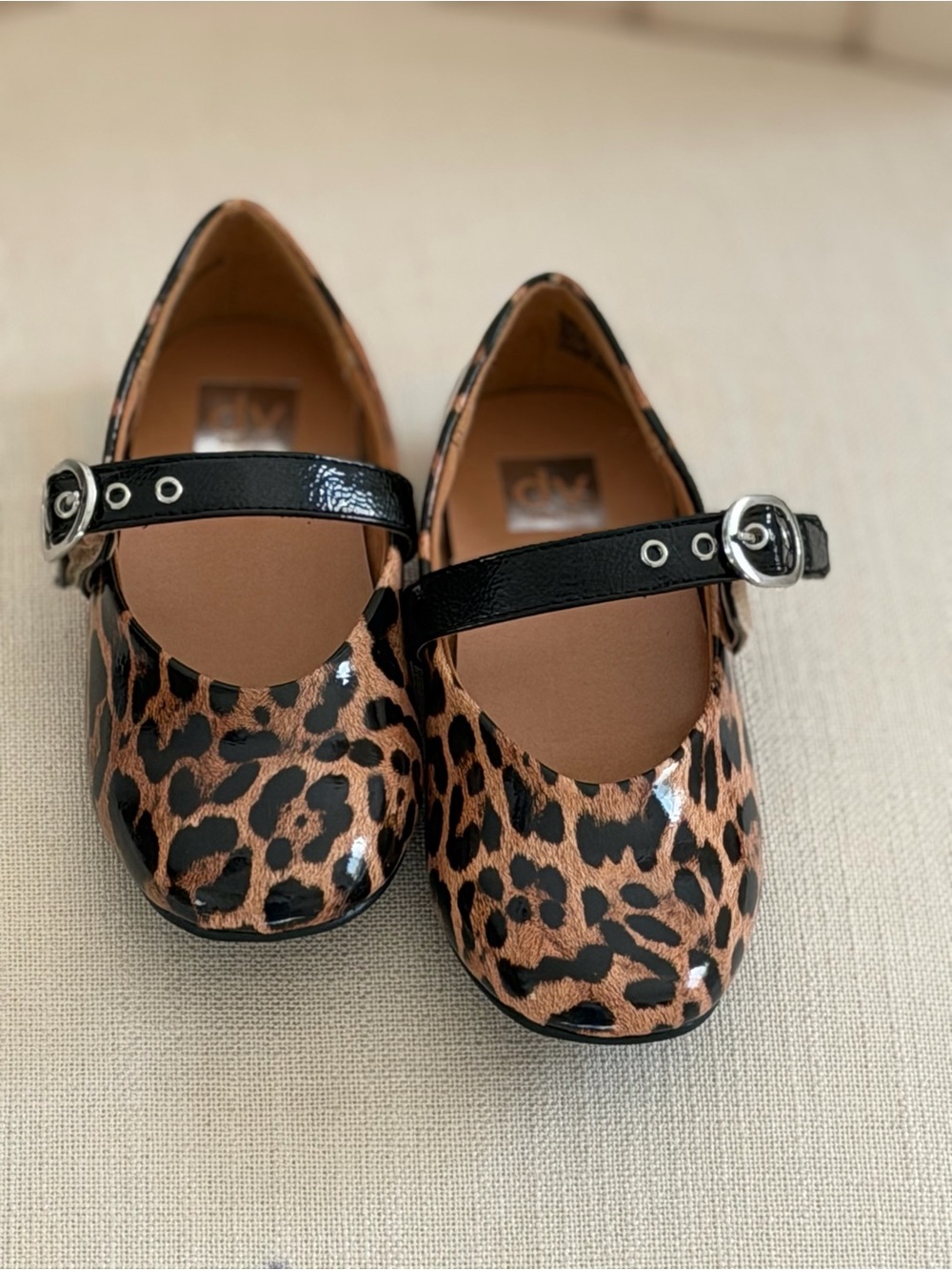 Dolce Vita Girls Leopard Patent Mary Janes with Black Velcro strap. Never worn.